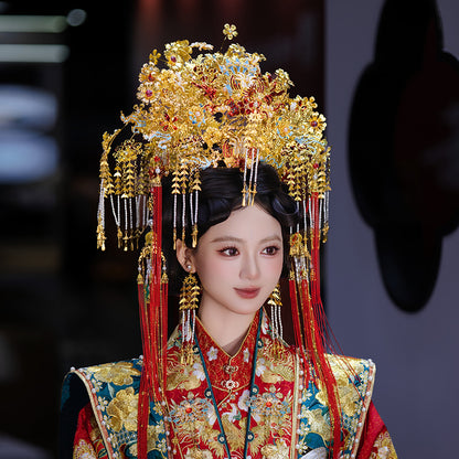 Chinese Imperial Phoenix Crown Bridal Headpiece – Luxurious Handcrafted Hanfu Wedding Hair Accessory