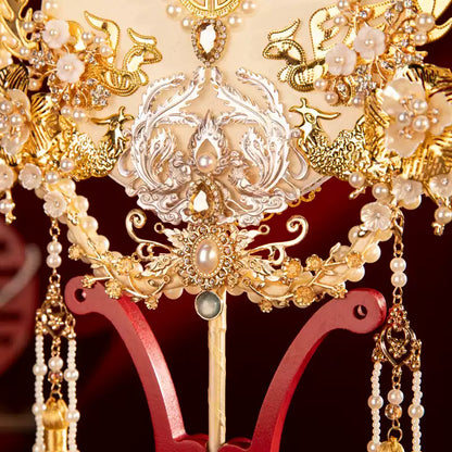 Golden Chinese Bridal Fan DIY Kit – Luxurious Hanfu Wedding Prop Gift Box