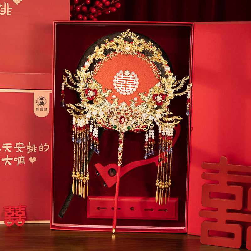 Chinese Red Tassel Wedding Fan Kit – Double-Sided Handmade Bridal Hanfu Round Fan DIY Set