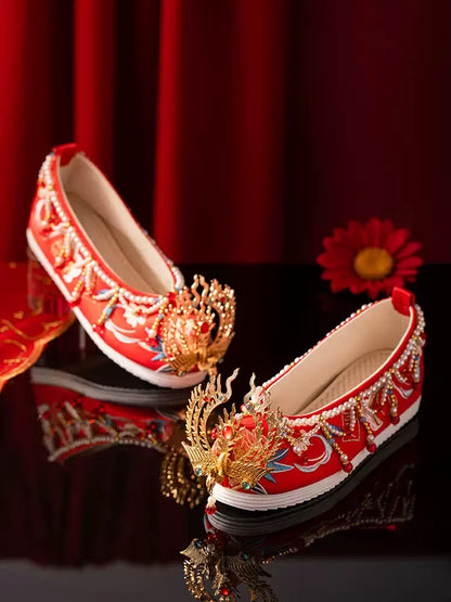 Stunning Red Wedding Shoes – Hanfu-Inspired Bridal Flats for Women
