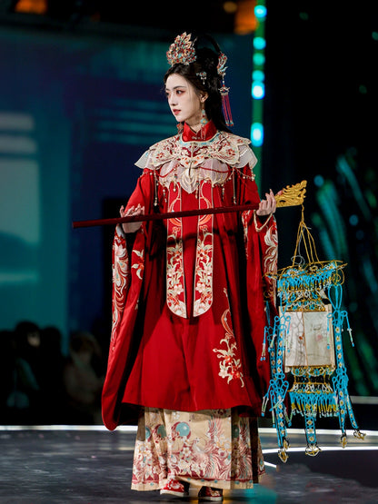 Phoenix Majesty · Ming-Style Hanfu Bridal Set | 3-Piece Wedding Ensemble with Cloud Collar & Horse-Face Skirt