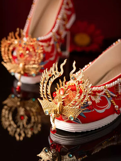 Stunning Red Wedding Shoes – Hanfu-Inspired Bridal Flats for Women