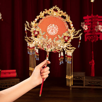 Chinese Red Tassel Wedding Fan Kit – Double-Sided Handmade Bridal Hanfu Round Fan DIY Set