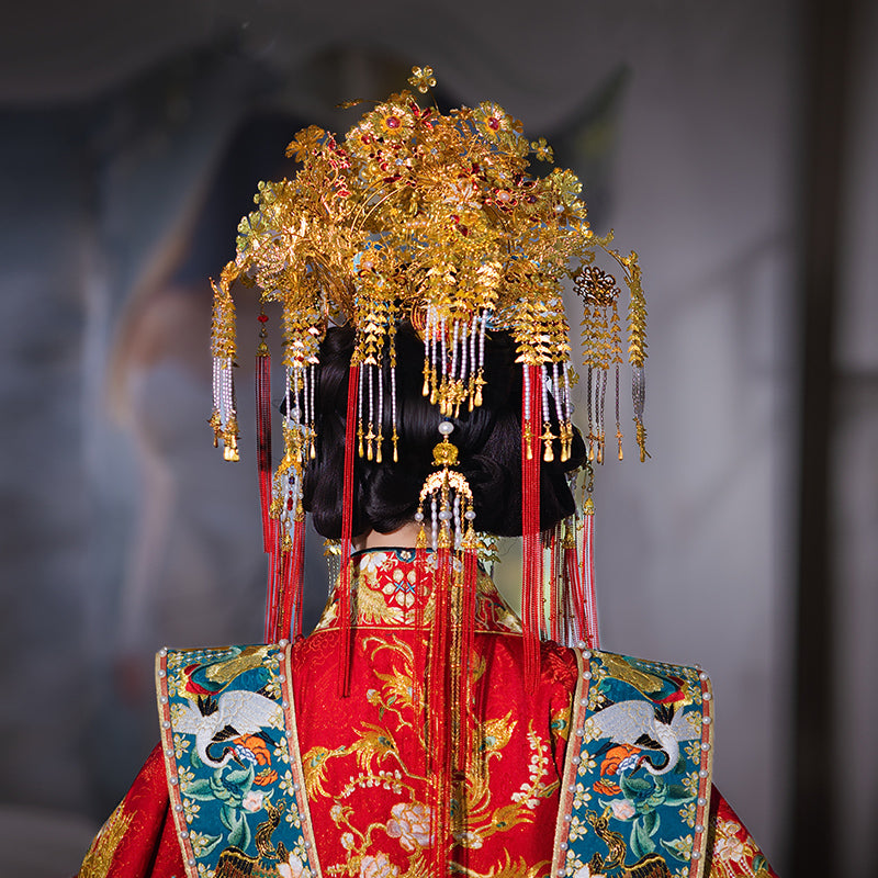 Chinese Imperial Phoenix Crown Bridal Headpiece – Luxurious Handcrafted Hanfu Wedding Hair Accessory