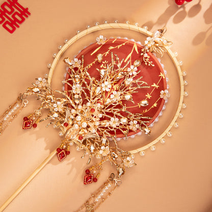 Premium Longfeng Kua Wedding Fan - Luxury Tulle Embroidery DIY Kit with Royal Tassels