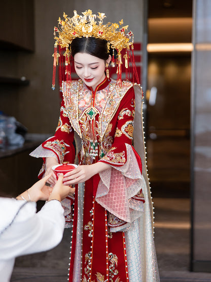 Velvet Poetry · 2025 Meticulous Modern Xiuhe Dress | Slim-Fit Chinese Bridal Gown for Departure Ceremony