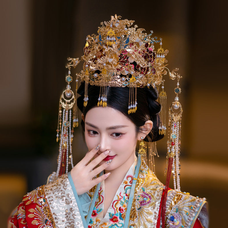 Elegant Chinese Phoenix Crown for Brides – Tassel Hanfu Wedding Headdress