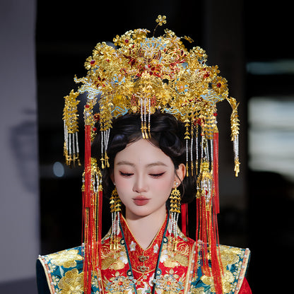 Chinese Imperial Phoenix Crown Bridal Headpiece – Luxurious Handcrafted Hanfu Wedding Hair Accessory