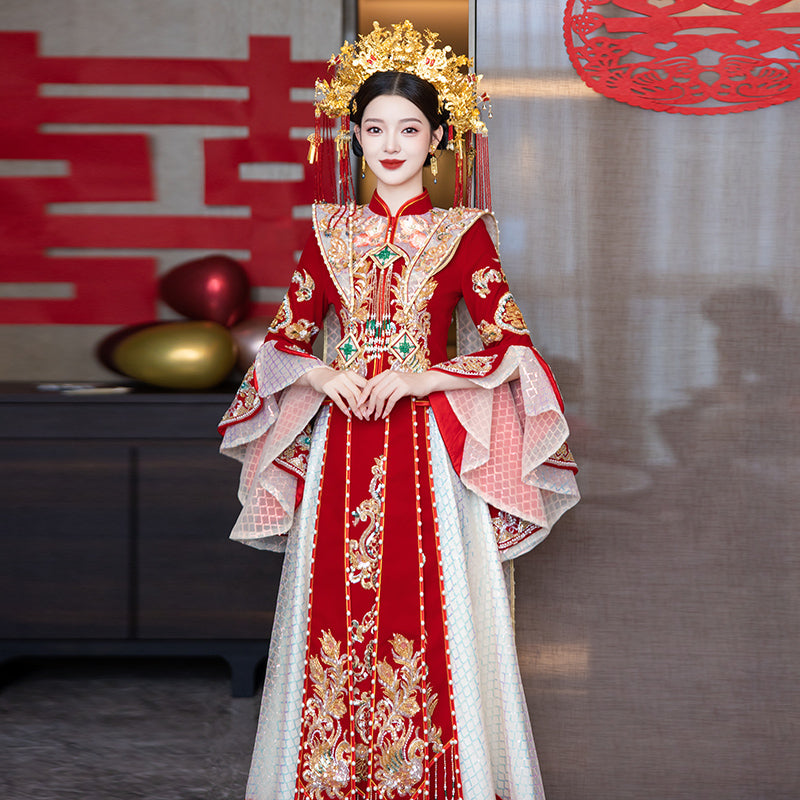 Velvet Poetry · 2025 Meticulous Modern Xiuhe Dress | Slim-Fit Chinese Bridal Gown for Departure Ceremony