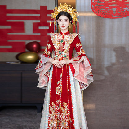 Velvet Poetry · 2025 Meticulous Modern Xiuhe Dress | Slim-Fit Chinese Bridal Gown for Departure Ceremony