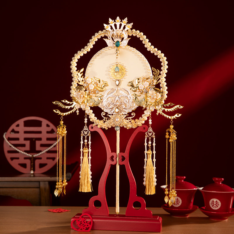 Golden Chinese Bridal Fan DIY Kit – Luxurious Hanfu Wedding Prop Gift Box