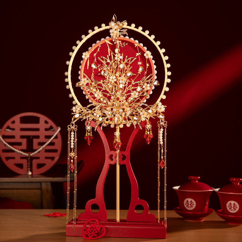 Premium Longfeng Kua Wedding Fan - Luxury Tulle Embroidery DIY Kit with Royal Tassels