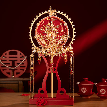 Premium Longfeng Kua Wedding Fan - Luxury Tulle Embroidery DIY Kit with Royal Tassels