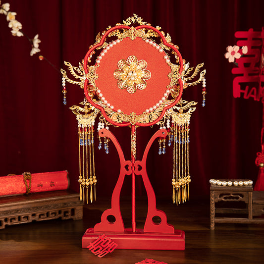 Chinese Red Tassel Wedding Fan Kit – Double-Sided Handmade Bridal Hanfu Round Fan DIY Set