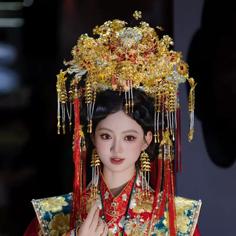 Chinese Imperial Phoenix Crown Bridal Headpiece – Luxurious Handcrafted Hanfu Wedding Hair Accessory