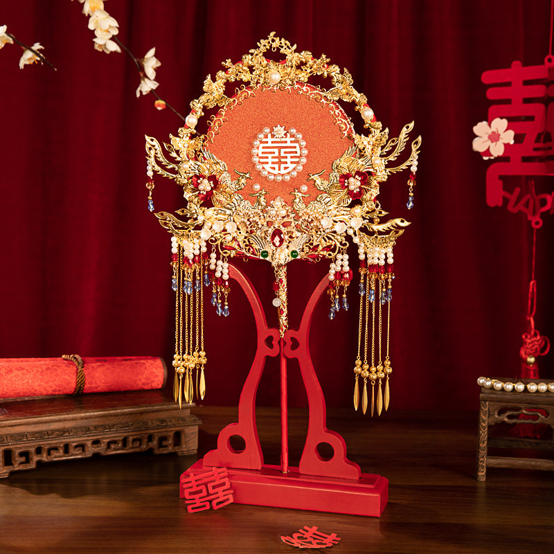 Chinese Red Tassel Wedding Fan Kit – Double-Sided Handmade Bridal Hanfu Round Fan DIY Set