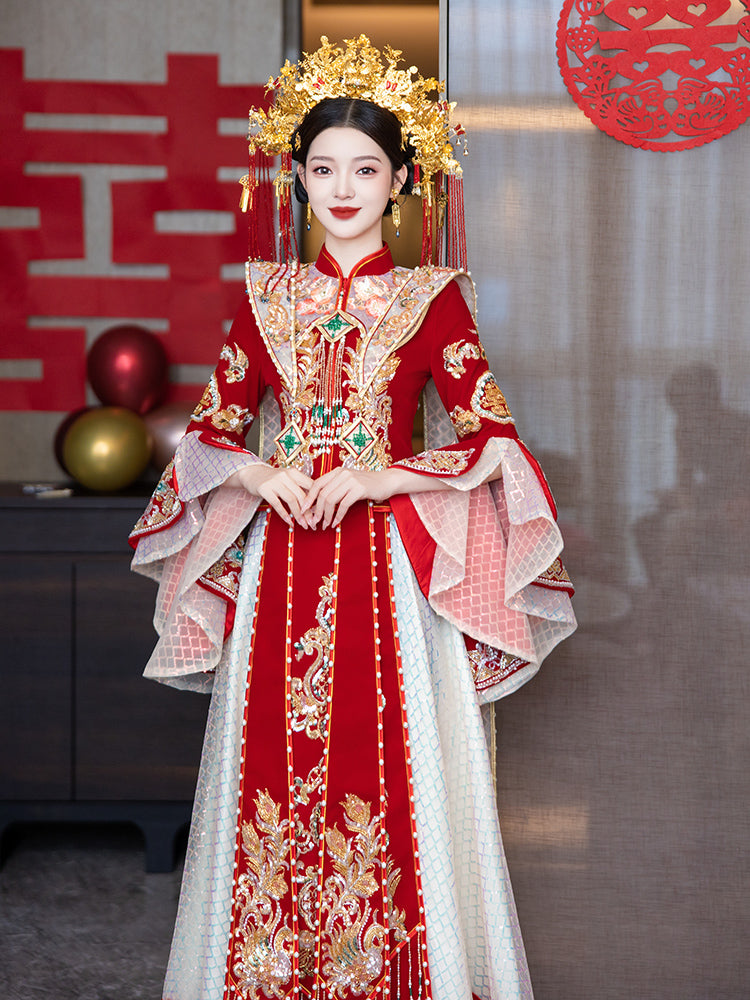 Velvet Poetry · 2025 Meticulous Modern Xiuhe Dress | Slim-Fit Chinese Bridal Gown for Departure Ceremony