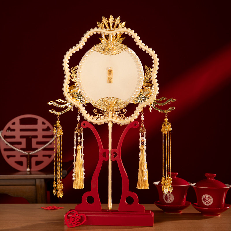 Golden Chinese Bridal Fan DIY Kit – Luxurious Hanfu Wedding Prop Gift Box