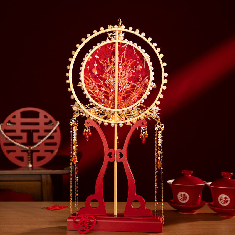 Premium Longfeng Kua Wedding Fan - Luxury Tulle Embroidery DIY Kit with Royal Tassels