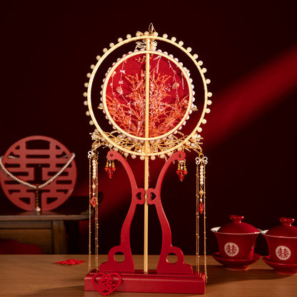 Premium Longfeng Kua Wedding Fan - Luxury Tulle Embroidery DIY Kit with Royal Tassels