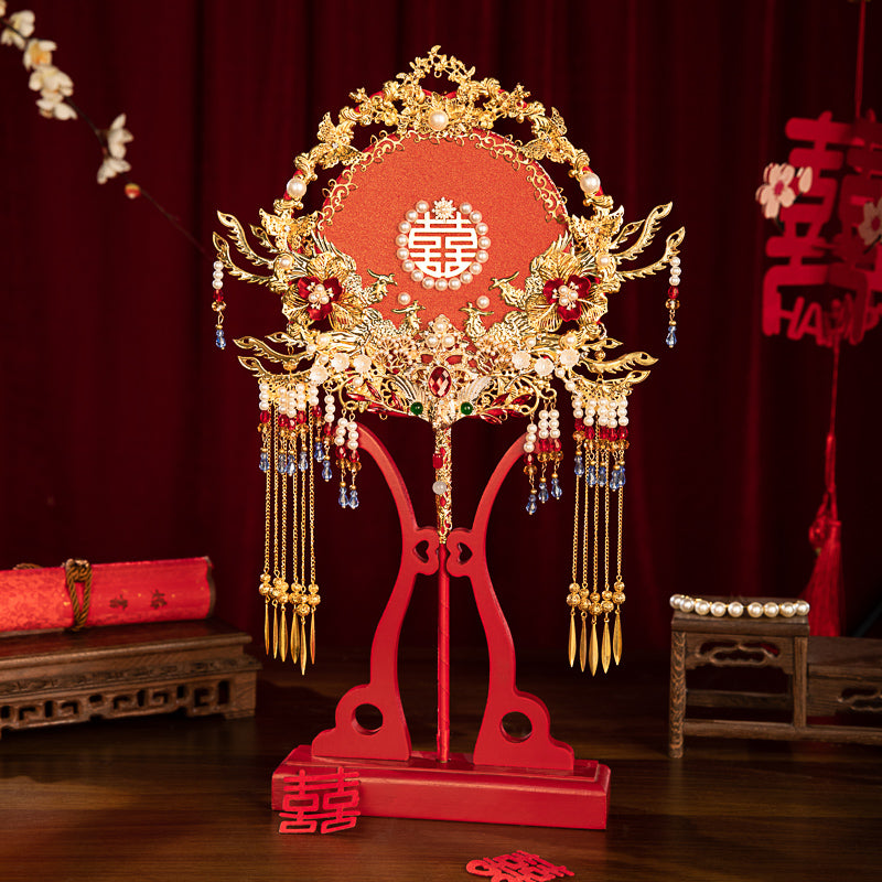 Chinese Red Tassel Wedding Fan Kit – Double-Sided Handmade Bridal Hanfu Round Fan DIY Set