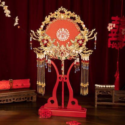 Chinese Red Tassel Wedding Fan Kit – Double-Sided Handmade Bridal Hanfu Round Fan DIY Set