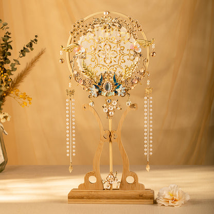 Gold Xiuhe Wedding Round Fan — DIY Bridal Handheld "Joy Fan" Kit with Heavy Embroidery & Tassels