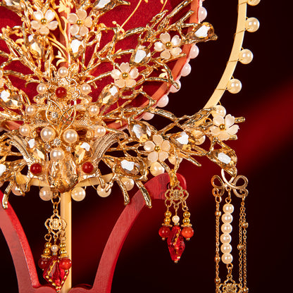 Premium Longfeng Kua Wedding Fan - Luxury Tulle Embroidery DIY Kit with Royal Tassels