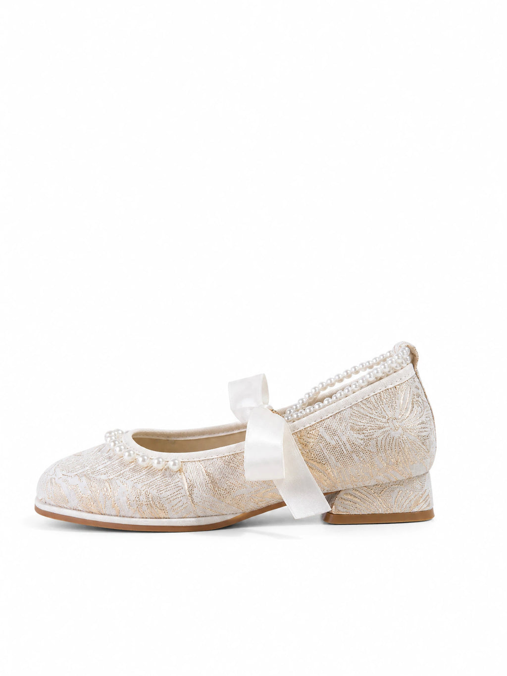 Pearl Jacquard Mary Jane flats front view with satin bow detail