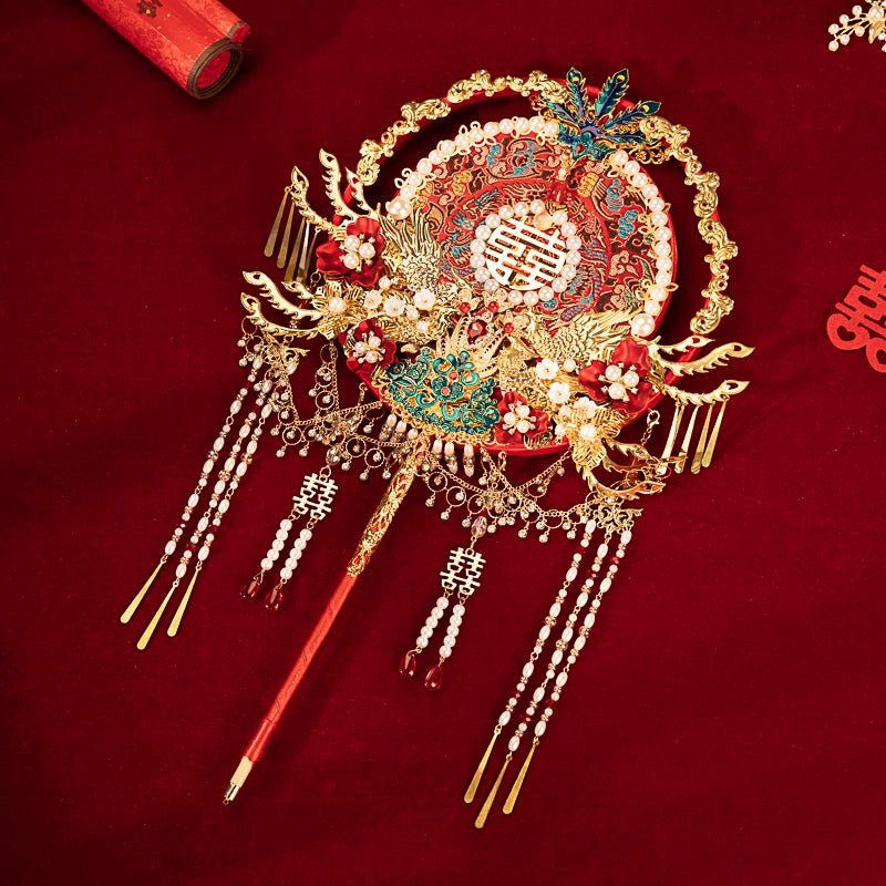 The Bride's Exclusive Gift: DIY Red Chinese Round Fan Making Kit — Create Your Own Handheld "Joy Fan" for the Wedding