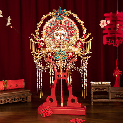 The Bride's Exclusive Gift: DIY Red Chinese Round Fan Making Kit — Create Your Own Handheld "Joy Fan" for the Wedding