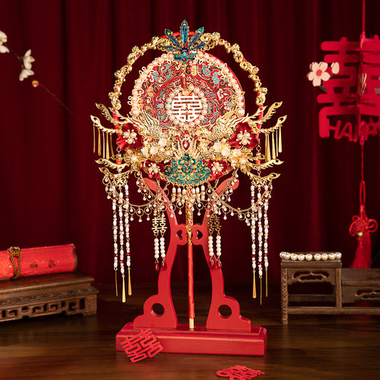 The Bride's Exclusive Gift: DIY Red Chinese Round Fan Making Kit — Create Your Own Handheld "Joy Fan" for the Wedding
