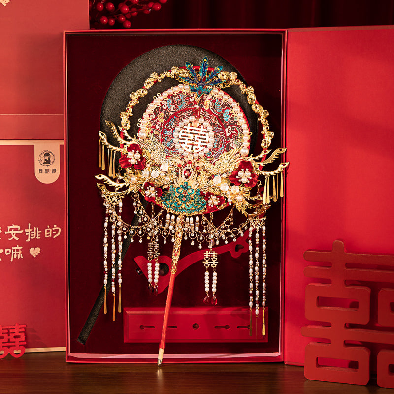 The Bride's Exclusive Gift: DIY Red Chinese Round Fan Making Kit — Create Your Own Handheld "Joy Fan" for the Wedding