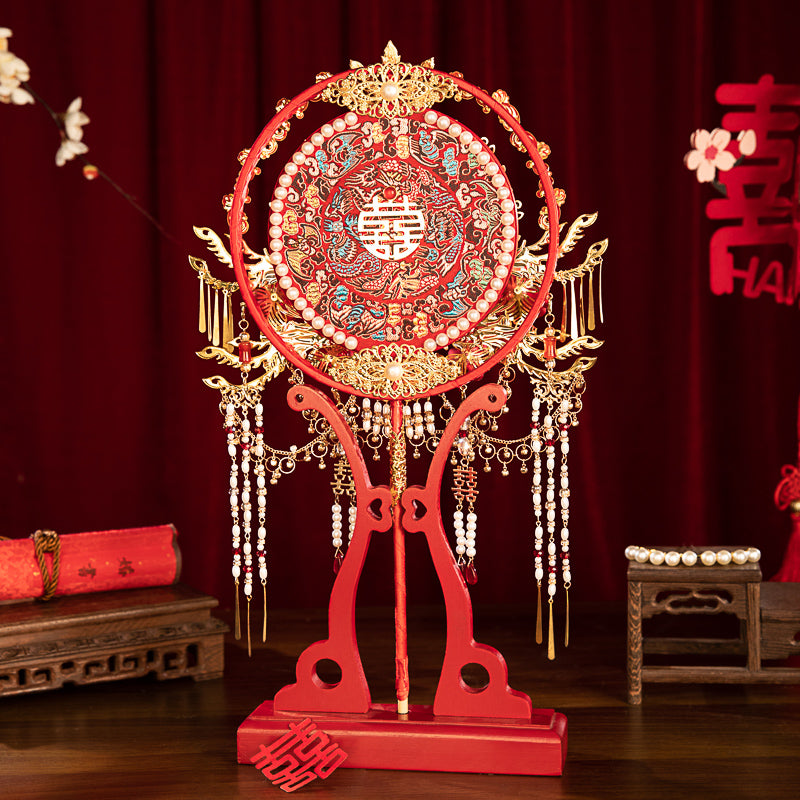 The Bride's Exclusive Gift: DIY Red Chinese Round Fan Making Kit — Create Your Own Handheld "Joy Fan" for the Wedding