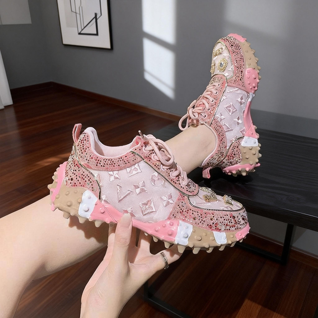 Fashionable sequined casual sports shoes, letter-patterned mesh sports shoes, women's comfortable trendy walking shoes, anti-slip outdoor shoes, long-lasting and comfortable to wear all day long