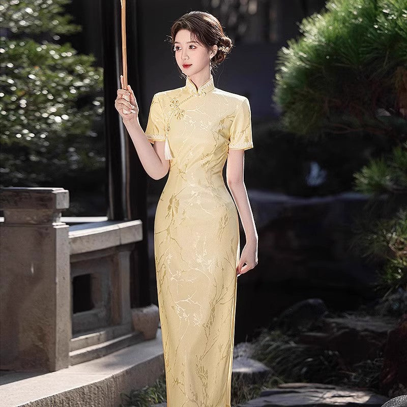 Jade Blossom · 2025 Qipao Dress with Floral Jacquard